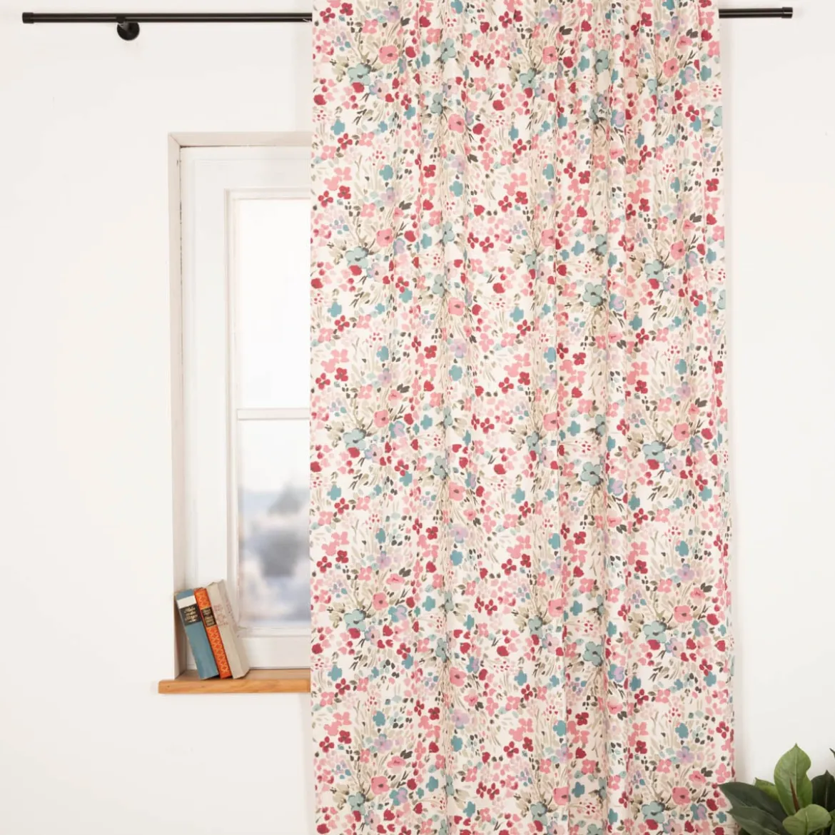 Vorhang Digitaldruck Aquarell Blüten weiß rosa blau mit Smok-Schlaufenband 245x130cm (HxB) oder Wunschmaß von SCHÖNER LEBEN.