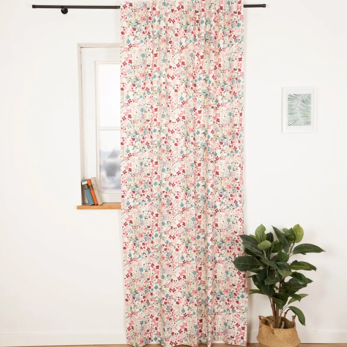 Vorhang Digitaldruck Aquarell Blüten weiß rosa blau mit Smok-Schlaufenband 245x130cm (HxB) oder Wunschmaß von SCHÖNER LEBEN.