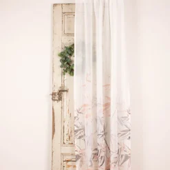 Vorhang Gardine Smilla mit Schlaufenband verdeckte Schlaufen Blätterzweige weiß rosa grau 145x245cm
