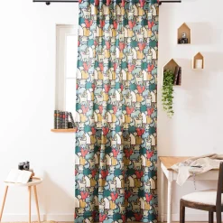 Vorhang Kinderzimmer mit Smok-Schlaufenband Waldtiere Scandi blau rot beige in 245cm oder Wunschlänge von SCHÖNER LEBEN.