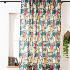 Vorhang Kinderzimmer mit Smok-Schlaufenband Waldtiere Scandi blau rot beige in 245cm oder Wunschlänge von SCHÖNER LEBEN.