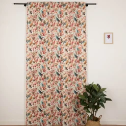 Vorhang Kolibri Blumen Blätter weiß bunt mit Smok-Schlaufenband 245x130cm (HxB) oder Wunschmaß von SCHÖNER LEBEN.