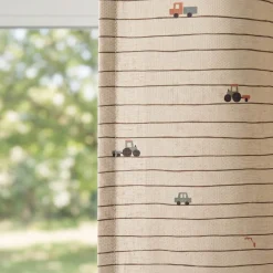 Vorhang Leinenlook Fahrzeuge Streifen natur bunt mit Smok-Schlaufenband 245x130cm (HxB) oder Wunschmaß von SCHÖNER LEBEN.