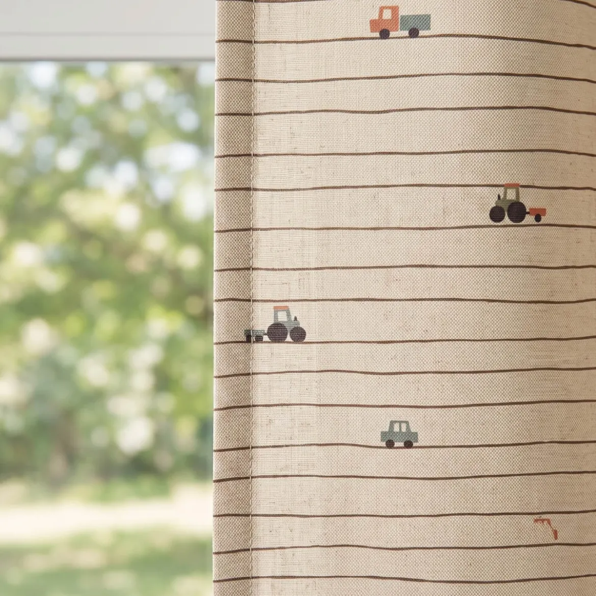 Vorhang Leinenlook Fahrzeuge Streifen natur bunt mit Smok-Schlaufenband 245x130cm (HxB) oder Wunschmaß von SCHÖNER LEBEN.