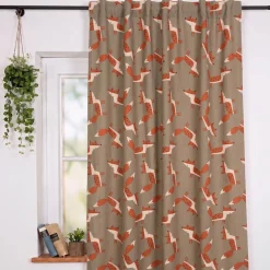 Vorhang Leinenlook Füchse grün braun mit Smok-Schlaufenband 245x130cm (HxB) oder Wunschmaß von SCHÖNER LEBEN.