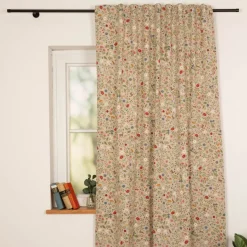 Vorhang Leinenlook Floral Animal Garden natur bunt mit Smok-Schlaufenband 245x130cm (HxB) oder Wunschmaß von SCHÖNER LEBEN.