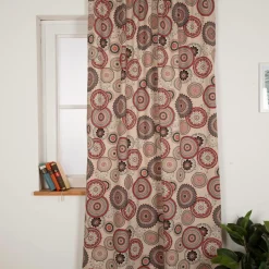 Vorhang Leinenlook Mandalas natur rot schwarz mit Smok-Schlaufenband 245x130cm (HxB) oder Wunschmaß von SCHÖNER LEBEN.