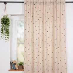 Vorhang Leinenlook Punkte natur rosa grün mit Smok-Schlaufenband 245x130cm (HxB) oder Wunschmaß von SCHÖNER LEBEN.