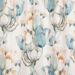 Vorhang mit Schlaufenband Leinenoptik Blumen ecru blau gelb 140x245cm