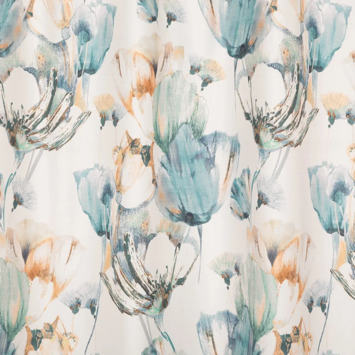 Vorhang mit Schlaufenband Leinenoptik Blumen ecru blau gelb 140x245cm