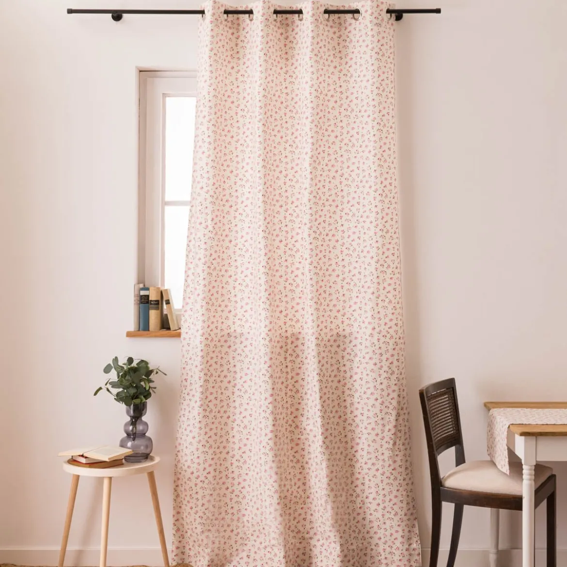 Vorhang mit Ösen Classic Little Rose Rosenblüten ecru rosa in 245cm oder Wunschlänge von SCHÖNER LEBEN.