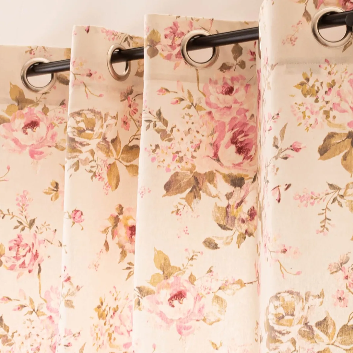 Vorhang mit Ösen Classic Painted Rose Rosen ecru rosa in 245cm oder Wunschlänge von SCHÖNER LEBEN.