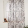 Vorhang mit Ösen halbtransparent Leinenstruktur Blumen grau 135x245cm