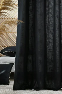 Vorhang mit Ösen Helios Baumwolle mit blickdichter Leinenstruktur schwarz 140x260cm