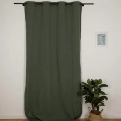 Vorhang mit Ösen Helios Baumwolle mit blickdichter Leinenstruktur grün 140x260cm