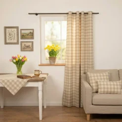 Vorhang mit Ösen Karos beige weiß in 245cm oder Wunschlänge von SCHÖNER LEBEN.