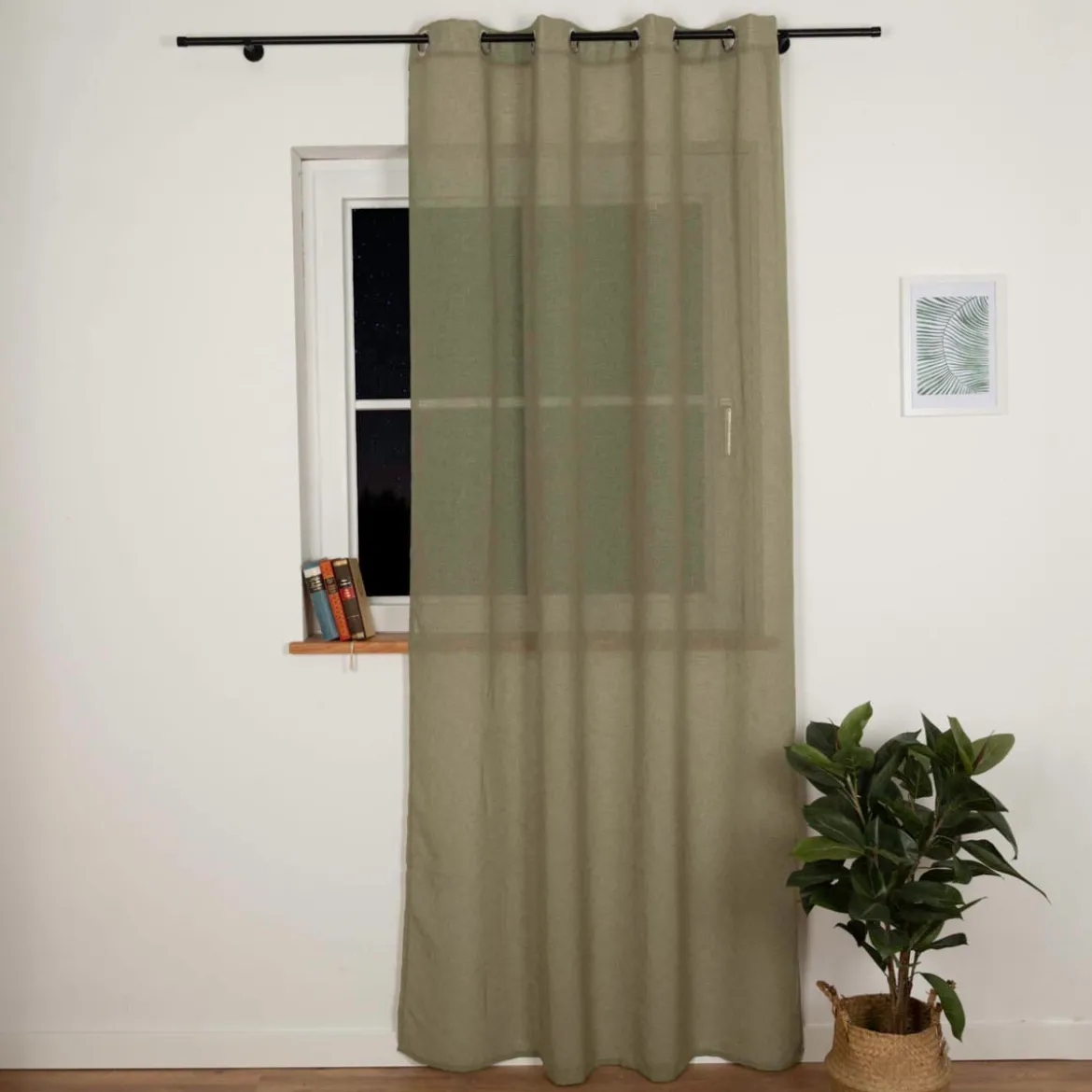 Vorhang mit Ösen Leinenoptik halbtransparent lindgrün 140x245cm