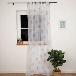Vorhang mit Ösen Voile Blumen weiß pink 140x260cm
