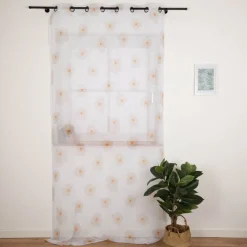 Vorhang mit Ösen Voile Blumen weiß pink 140x260cm