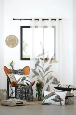 Vorhang mit Ösen Voile Tukan Blätter Leinenoptik 140x260cm