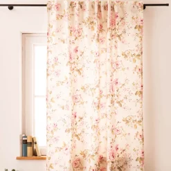 Vorhang mit Smok-Schlaufenband Classic Painted Rose Rosen ecru rosa in 245cm oder Wunschlänge von SCHÖNER LEBEN.