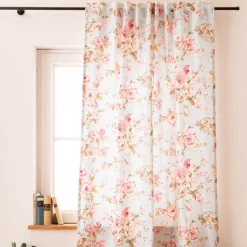 Vorhang mit Smok-Schlaufenband Classic Painted Rose Rosen hellblau rosa in 245cm oder Wunschlänge von SCHÖNER LEBEN.