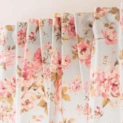 Vorhang mit Smok-Schlaufenband Classic Painted Rose Rosen hellblau rosa in 245cm oder Wunschlänge von SCHÖNER LEBEN.