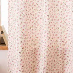 Vorhang mit Smok-Schlaufenband Classic Little Rose Rosenblüten ecru rosa in 245cm oder Wunschlänge von SCHÖNER LEBEN.