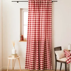 Vorhang mit Smok-Schlaufenband Karo rot weiß in 245cm oder Wunschlänge von SCHÖNER LEBEN.