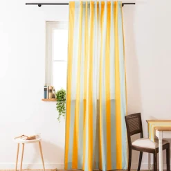 Vorhang mit Smok-Schlaufenband Streifen hellblau gelb in 245cm oder Wunschlänge von SCHÖNER LEBEN.