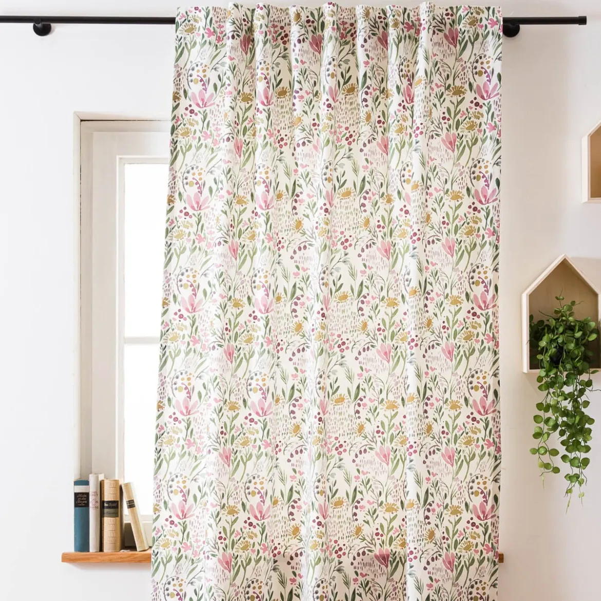 Vorhang mit Smok-Schlaufenband Aquarell Blumen weiß rosa grün in 245cm oder Wunschlänge von SCHÖNER LEBEN.