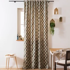 Vorhang mit Smok-Schlaufenband Nisha aus Viskose und Leinen grün natur in 245cm oder Wunschlänge von SCHÖNER LEBEN.