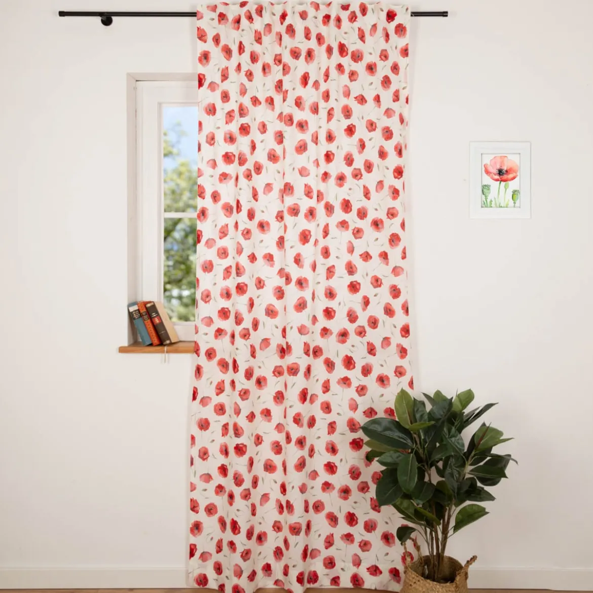 Vorhang Mohnblumen vanille rot mit Smok-Schlaufenband 245x130cm (HxB) oder Wunschmaß von SCHÖNER LEBEN.