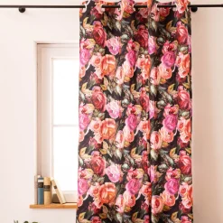 Vorhang Rosetta Rosen schwarz pink in 245cm oder Wunschlänge von SCHÖNER LEBEN.