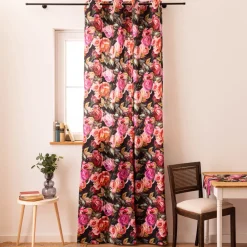 Vorhang Rosetta Rosen schwarz pink in 245cm oder Wunschlänge von SCHÖNER LEBEN.