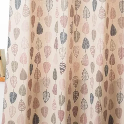 Vorhang Scandi Retro Leaves Blätter natur rosa petrol in 245cm oder Wunschlänge von SCHÖNER LEBEN.