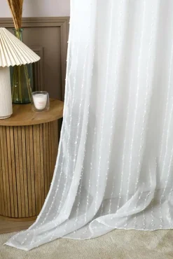 Vorhang Schal mit Kräuselband transparent Punktstickerei weiß 140x260cm