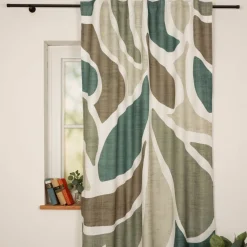 Vorhang Schlaufenbandschal Abstrakte Formen grün weiß weiß blickdicht 140x245cm (BxH)