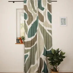 Vorhang Schlaufenbandschal Abstrakte Formen grün weiß weiß blickdicht 140x245cm (BxH)