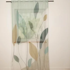 Vorhang Schlaufenbandschal Blätter grün weiß transparent 140x245cm (BxH)