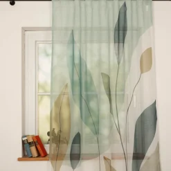 Vorhang Schlaufenbandschal Blätter grün weiß transparent 140x245cm (BxH)