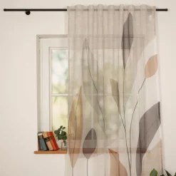 Vorhang Schlaufenbandschal Blätter grau beige weiß aubergine transparent 140x245cm (BxH)