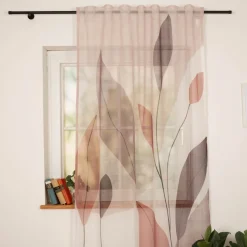 Vorhang Schlaufenbandschal Blätter beere weiß transparent 140x245cm (BxH)