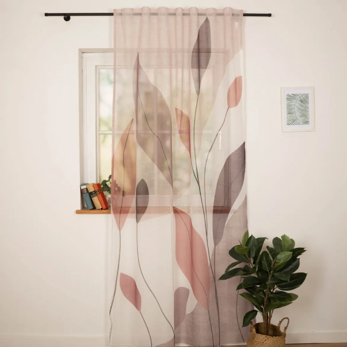 Vorhang Schlaufenbandschal Blätter beere weiß transparent 140x245cm (BxH)