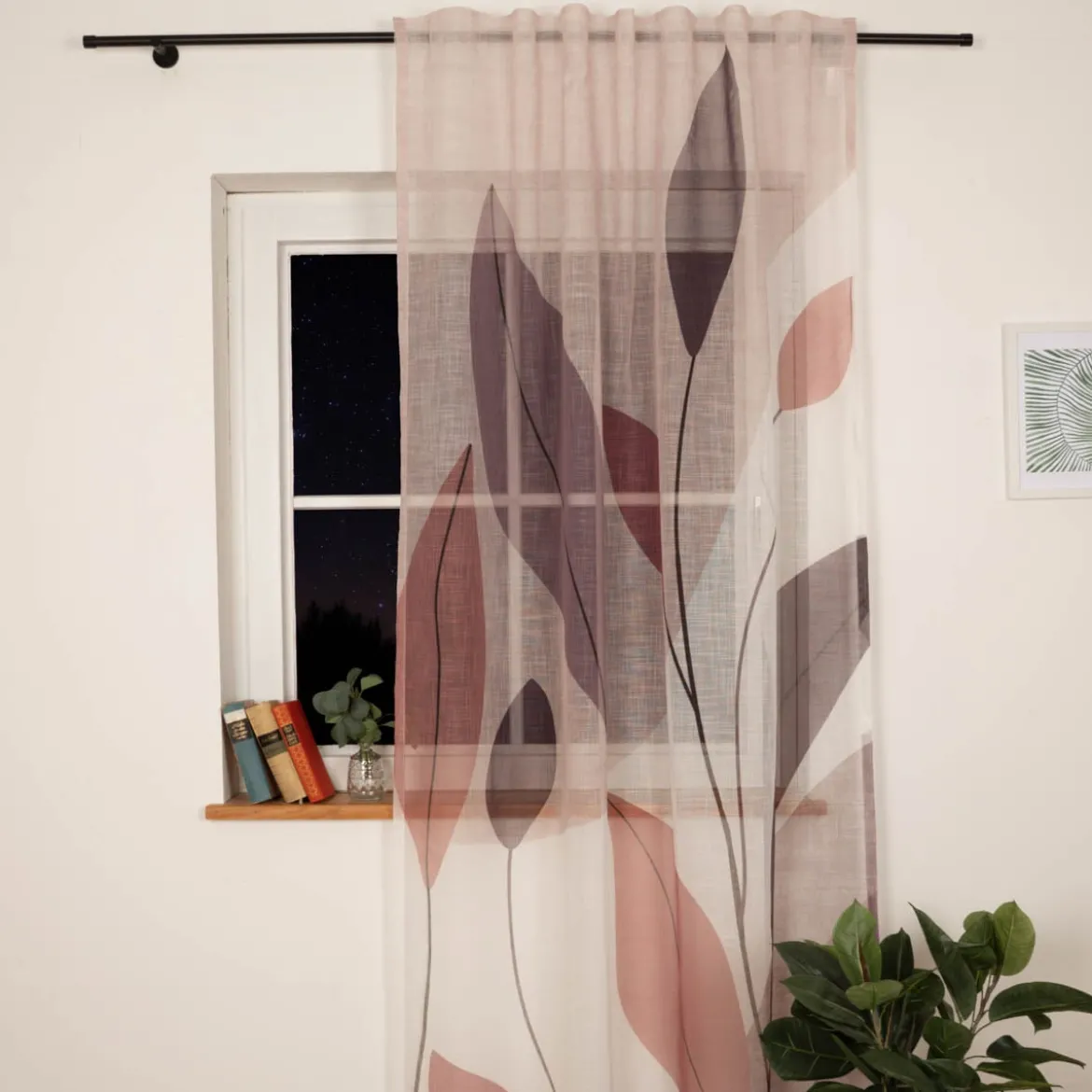 Vorhang Schlaufenbandschal Blätter beere weiß transparent 140x245cm (BxH)