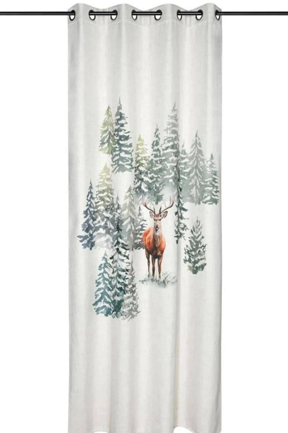 Vorhang Ösenvorhang Hirsch im Winterwald Aquarelloptik natur grün 140x240cm