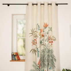 Vorhang Ösenvorhang Leinenstruktur Vögel Blumen Blüten natur bunt 140x260cm