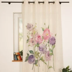 Vorhang Ösenvorhang Leinenstruktur Rosen natur rosa lila 140x260cm