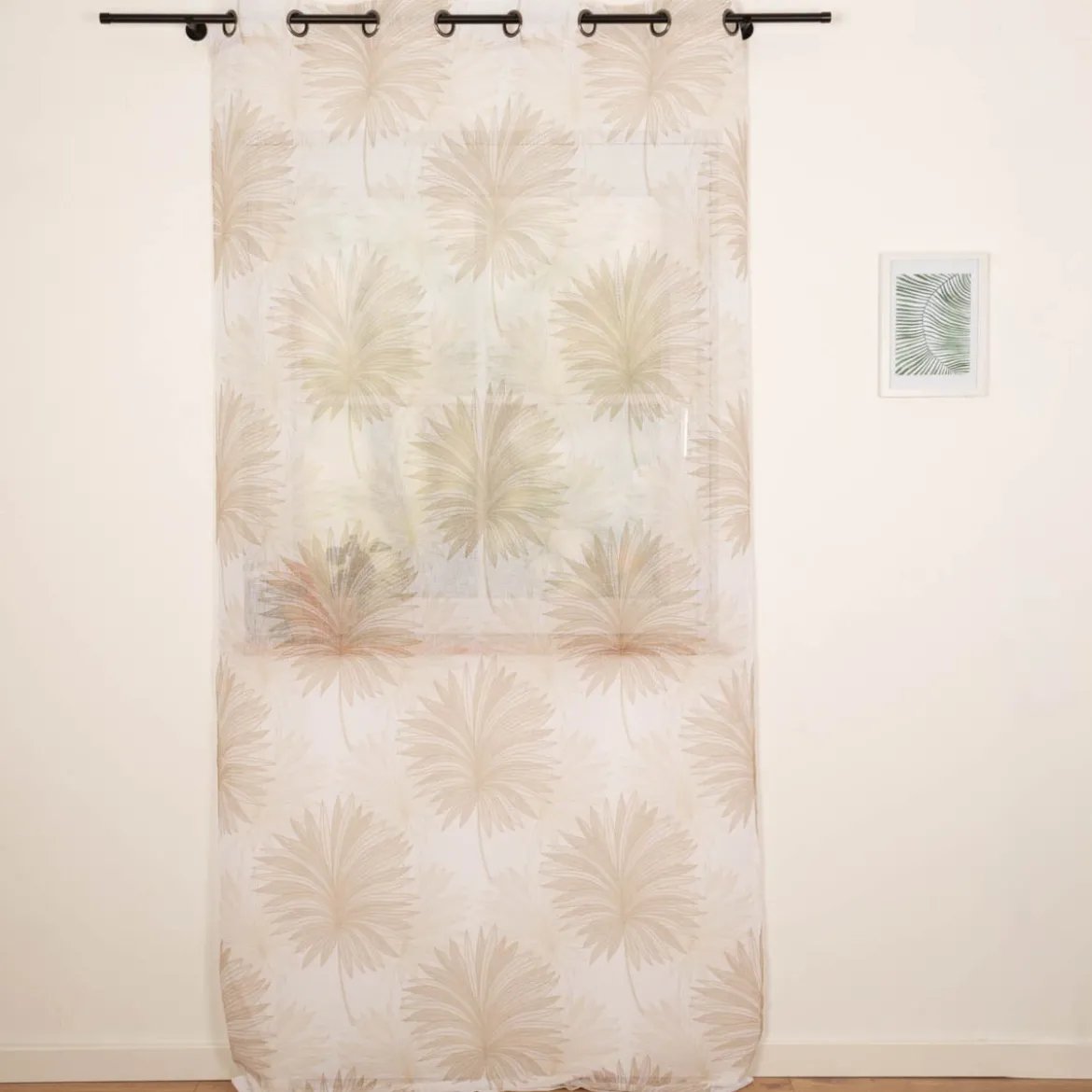 Vorhang Ösenvorhang Voile Ornamente Palmenblätter weiß natur 140x260cm