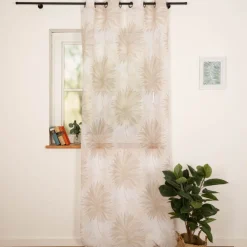 Vorhang Ösenvorhang Voile Ornamente Palmenblätter weiß natur 140x260cm